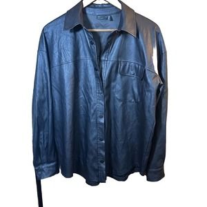 asos Black Faux Leather Polyester Button‎ Down Jacket size 02